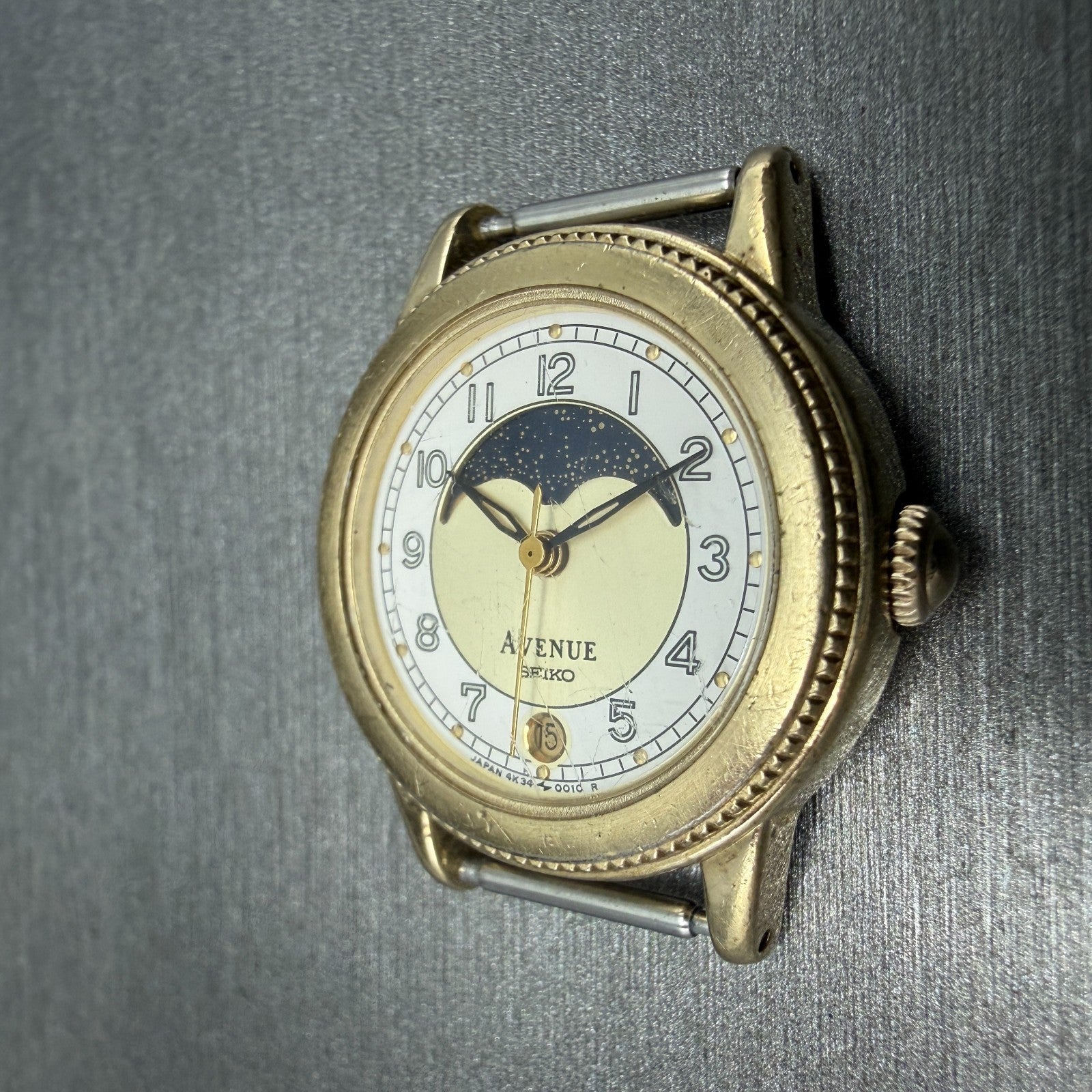 Seiko Avenue Moon Phase Watch Women 24mm White Dial Gold Tone 4K34-0010 PARTS6