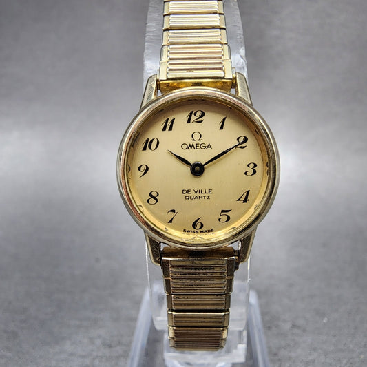 Omega De Ville Watch Women 20mm Gold Dial 10K Gold Filled Round 5910040 New bat0