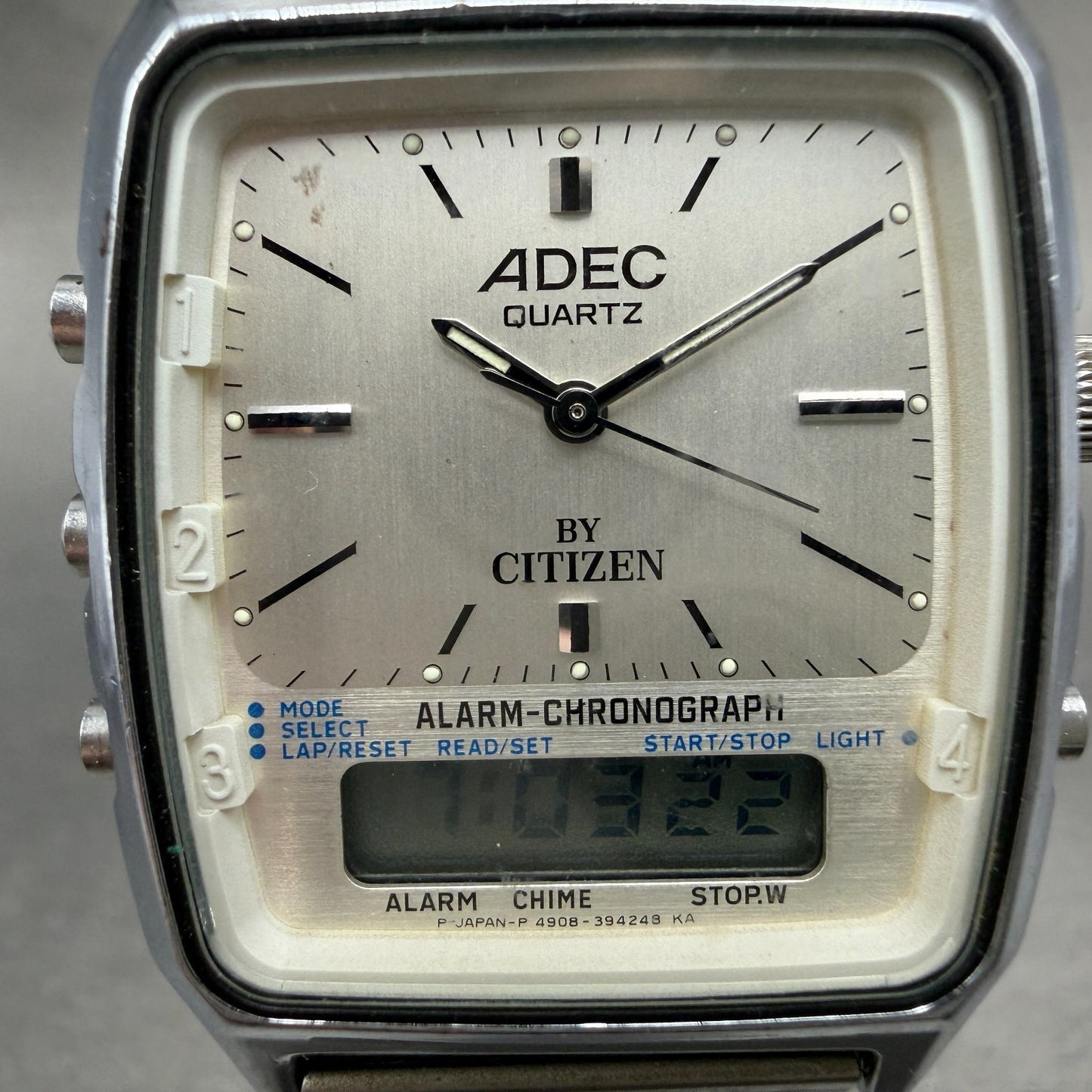 Citizen Adec Watch Men 31mm Silver Dial Steel Analog Digital Rectangle New batt1