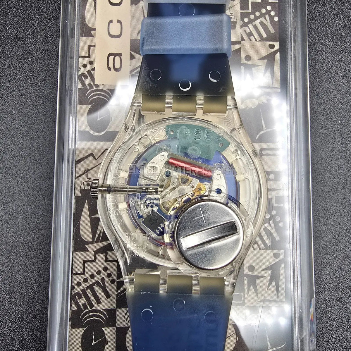 Swatch Access Lucky 7 Watch Men 34mm Blue Dial Clear Case SKZ116 New Battery NOS9