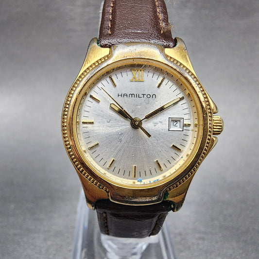 Hamilton Watch Women 26mm Silver Dial Gold Tone Date Round 8460 PARTS