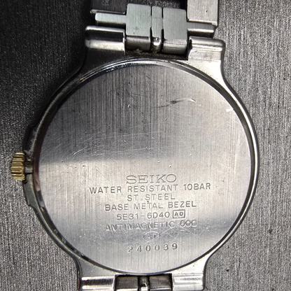 Seiko Dolce Watch Men 33mm Champagne Dial Two Tone Round 5E31-6D40 New Battery10