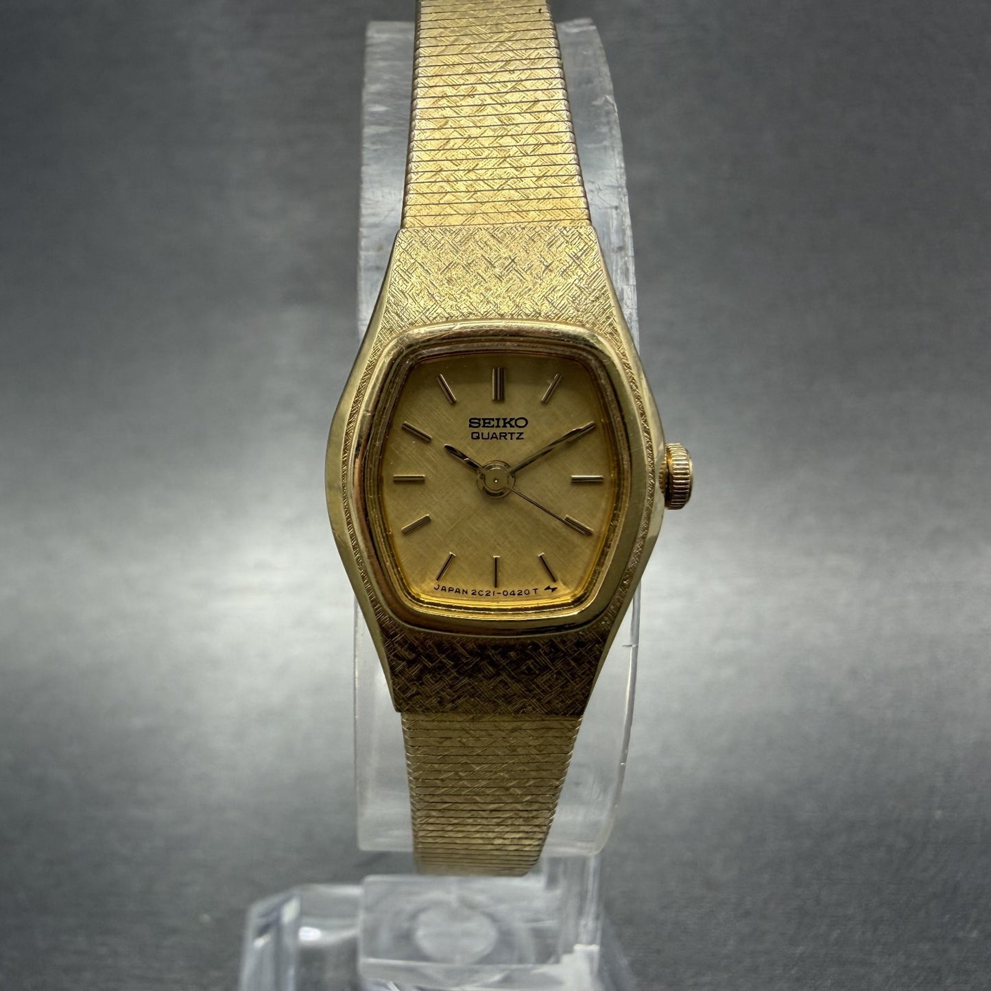 Seiko Watch Women 25mm Gold Dial Gold Tone Hexagon Vintage 2C215149 New Bat TZ00