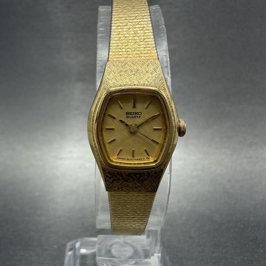 Seiko Watch Women 25mm Gold Dial Gold Tone Hexagon Vintage 2C215149 New Bat TZ00