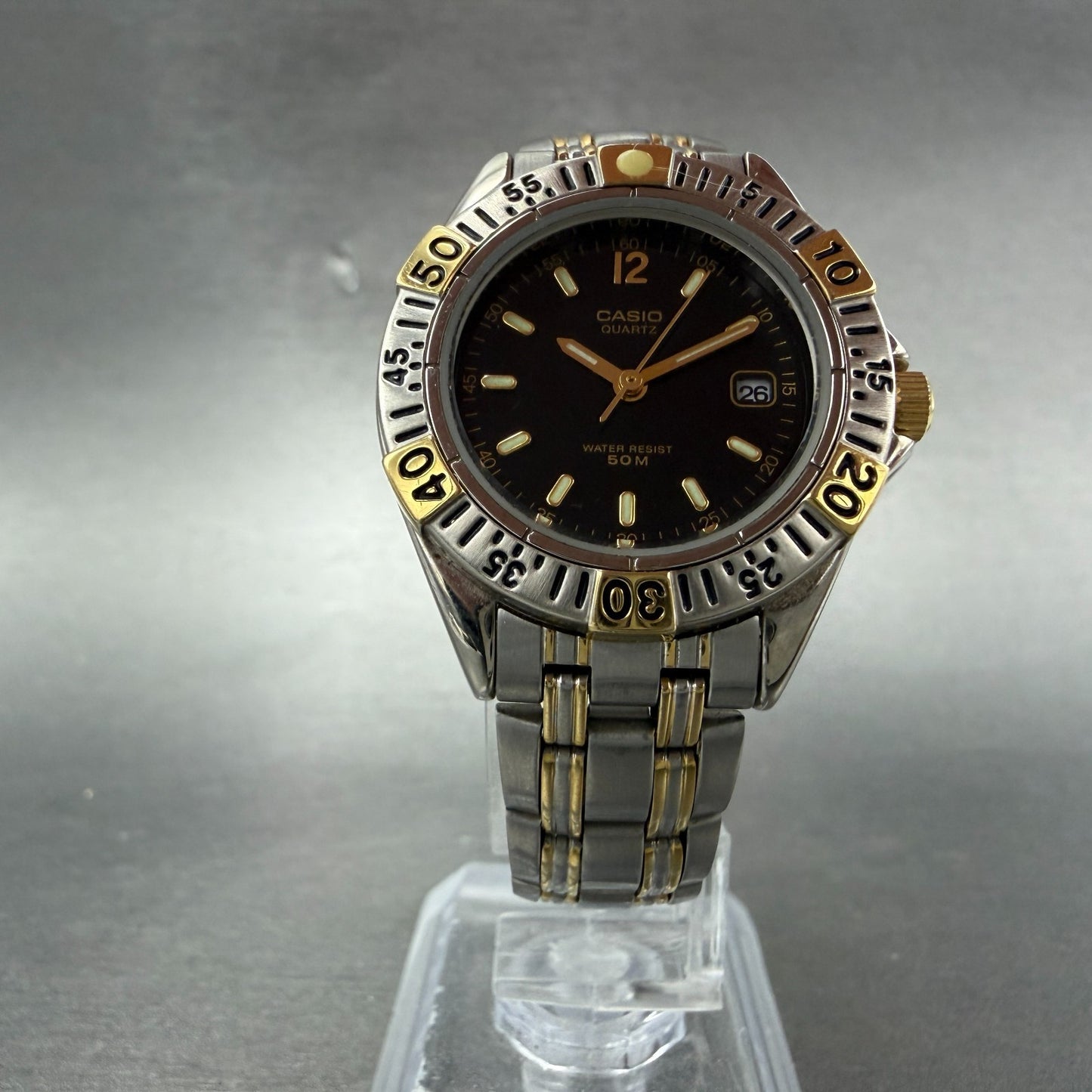 Casio Dive Watch Women 29mm Black Dial Two Tone Date Round LTP-3025 New Battery5