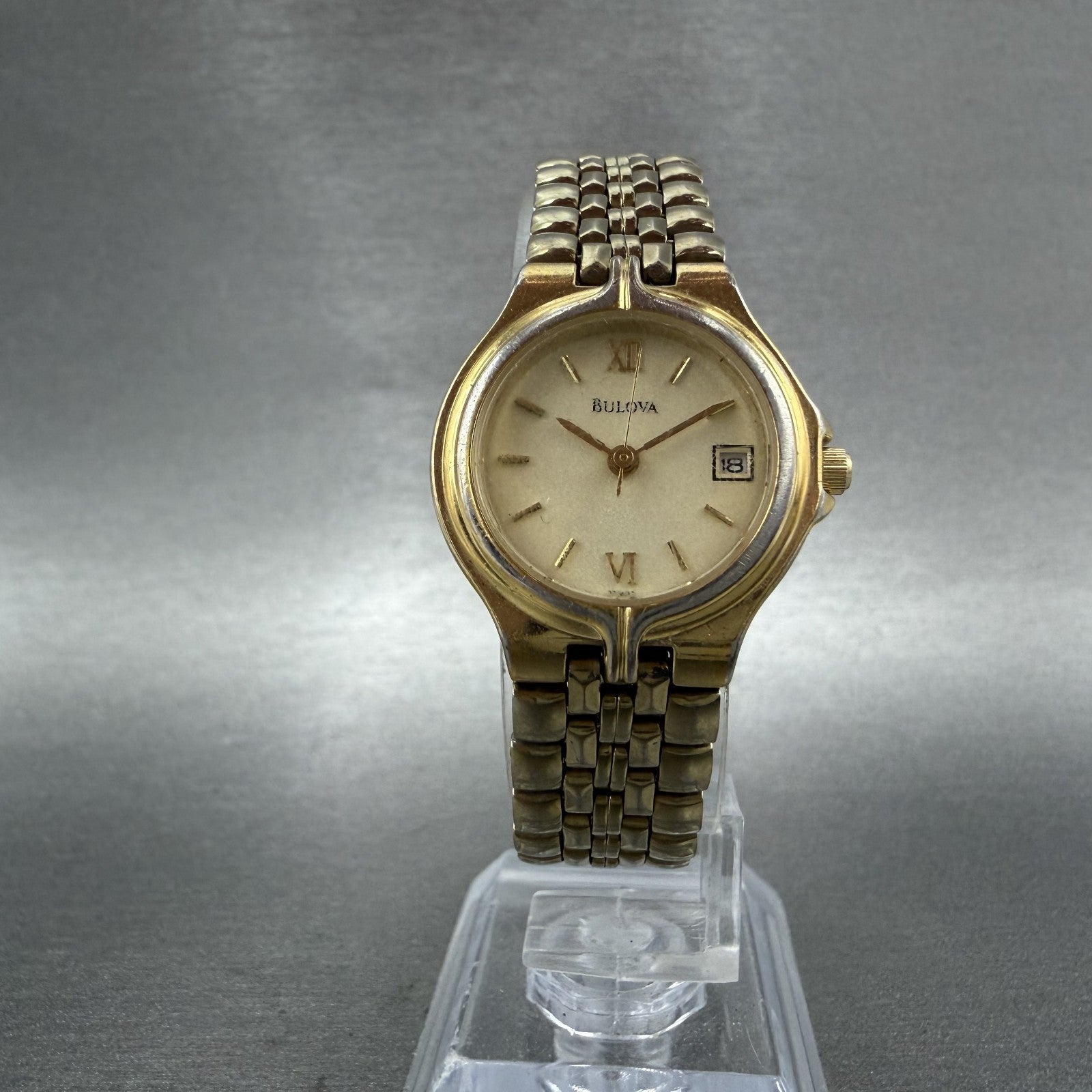 Bulova Watch Women 24mm Champagne Dial Gold Tone Date 97N02 New Battery5
