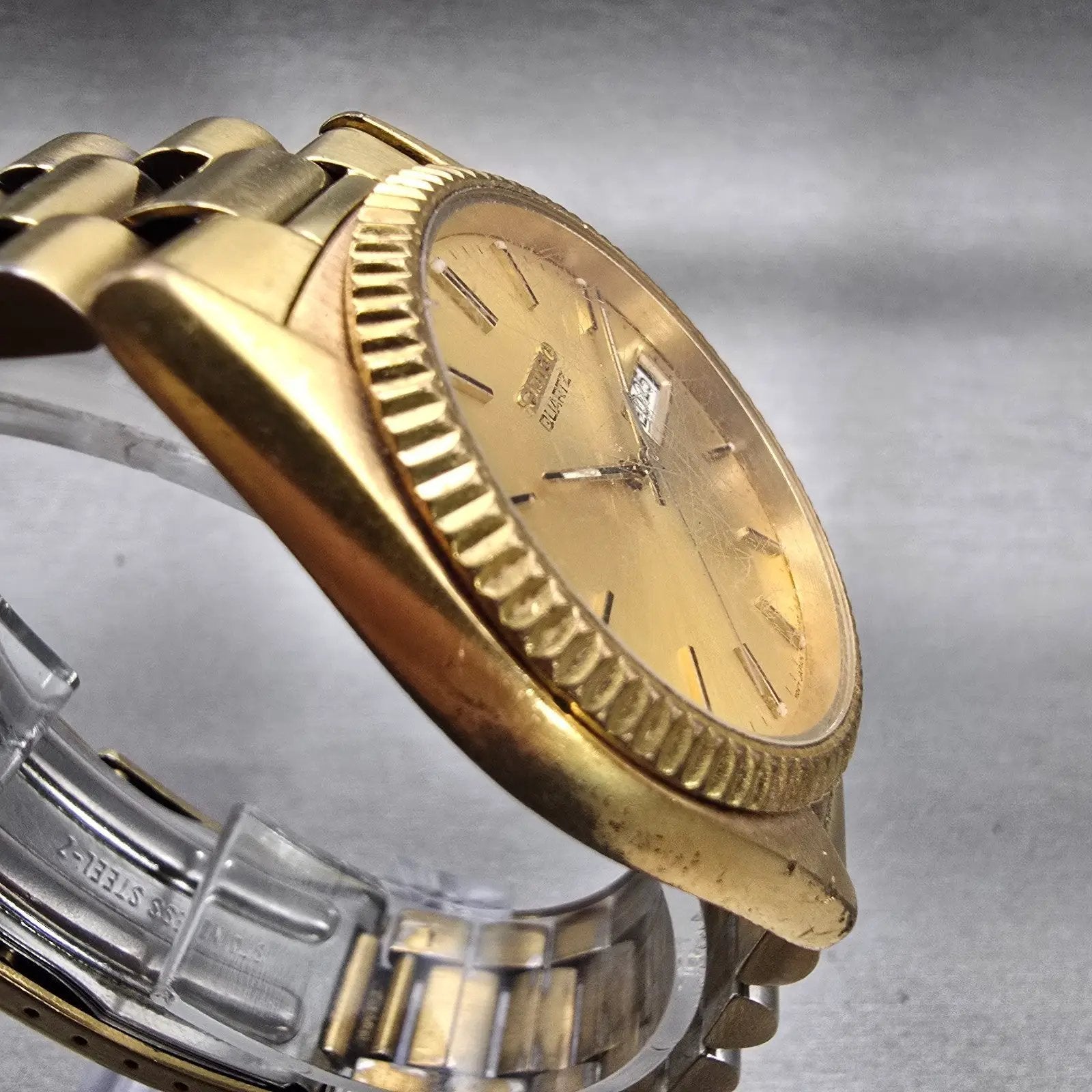 Seiko President Watch Men 35mm Gold Dial Gold Tone Daydate 7N43-8111 New Battery3