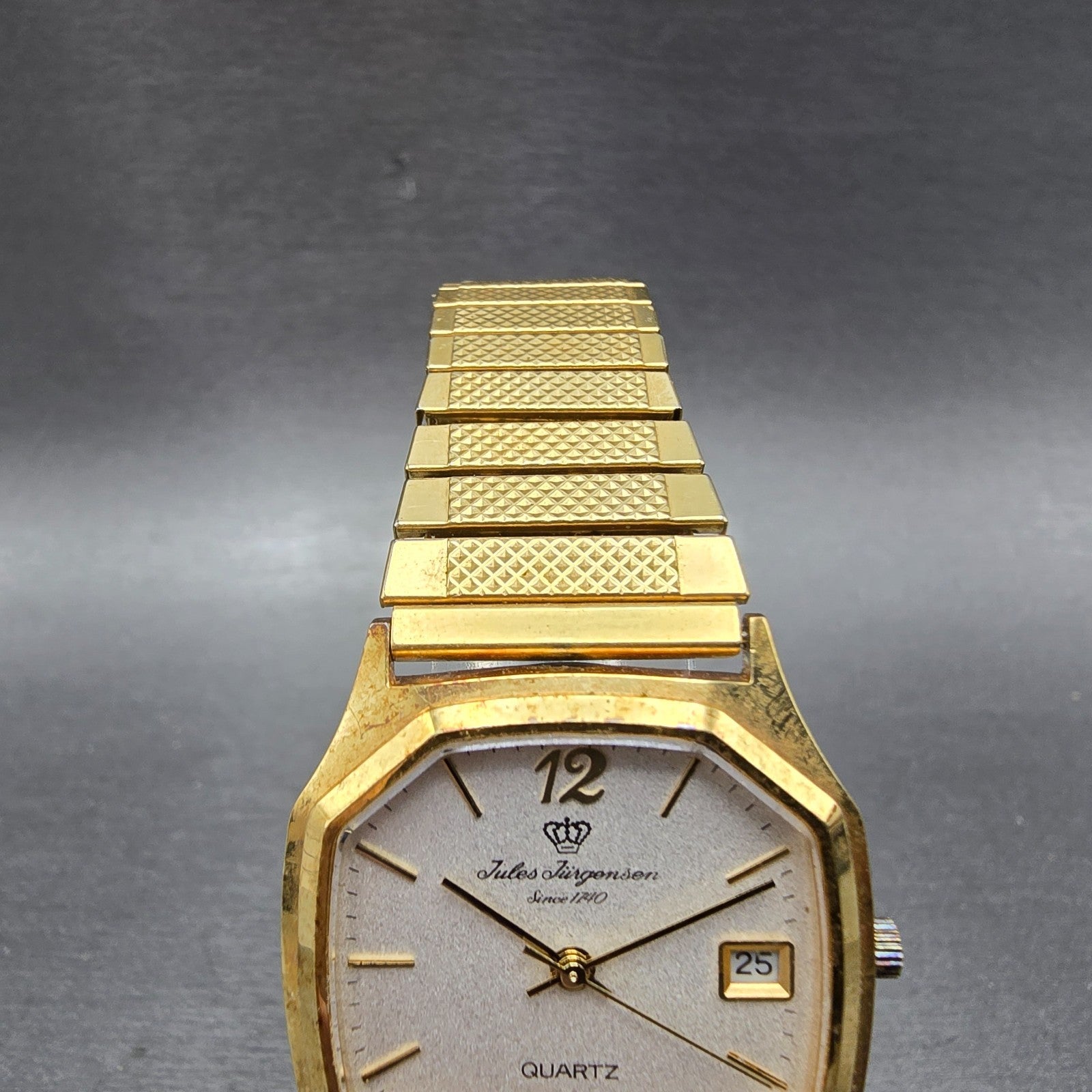 Jules Jurgensen Watch Men 30mm Silver Dial Gold Tone Date READ!!!! 4529 New Batt5