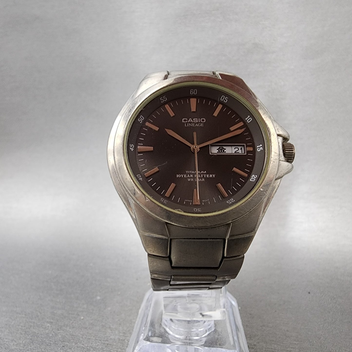 Casio Lineage Titanium Watch Men 38mm Black Dial Daydate LIN171J New Battery5