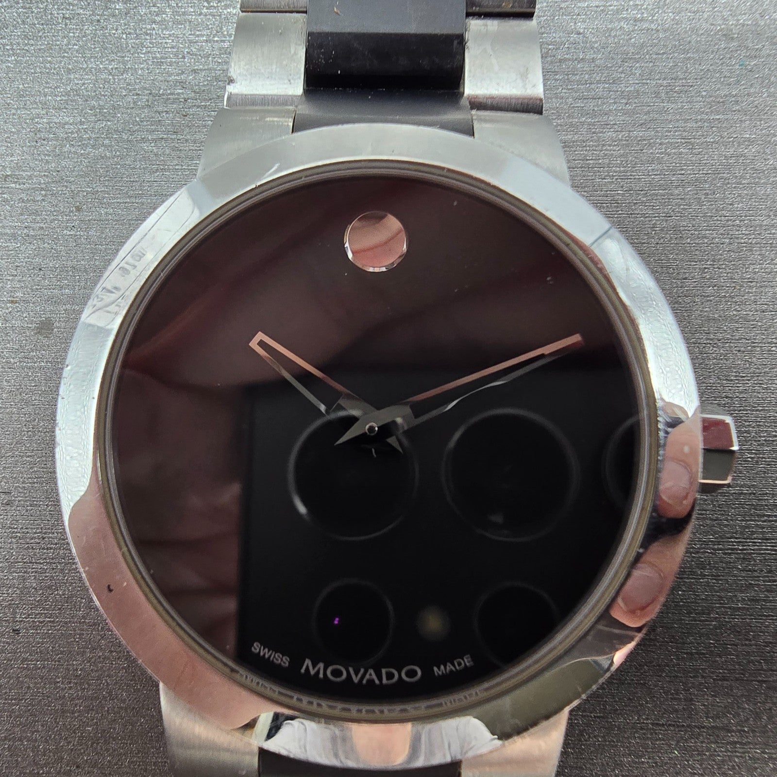 Movado Verto Watch Men 40mm black Dial Silver Tone 19 1 14 1089 New Battery1