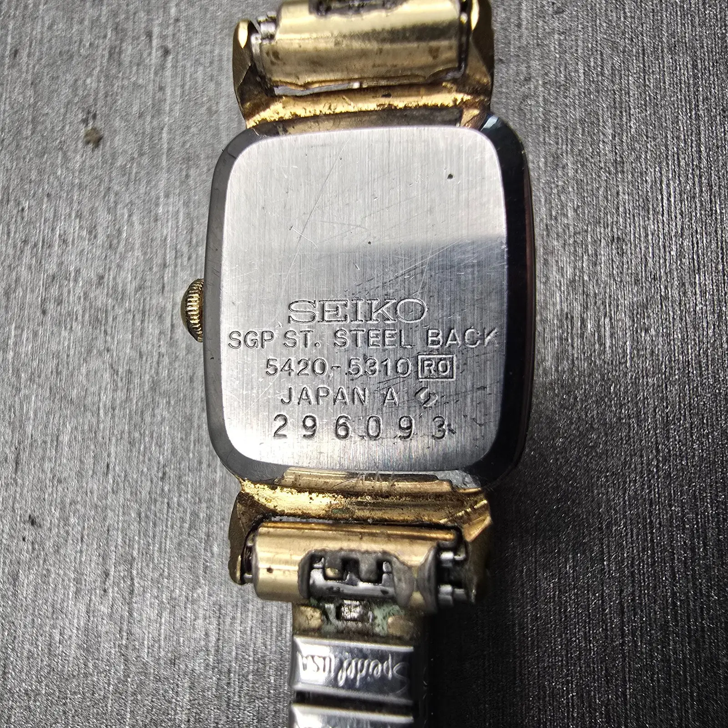 Seiko Watch Women 16mm Gold Dial Gold Tone Rectangle 5420-5301 New Battery VTG10