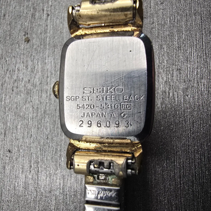 Seiko Watch Women 16mm Gold Dial Gold Tone Rectangle 5420-5301 New Battery VTG10