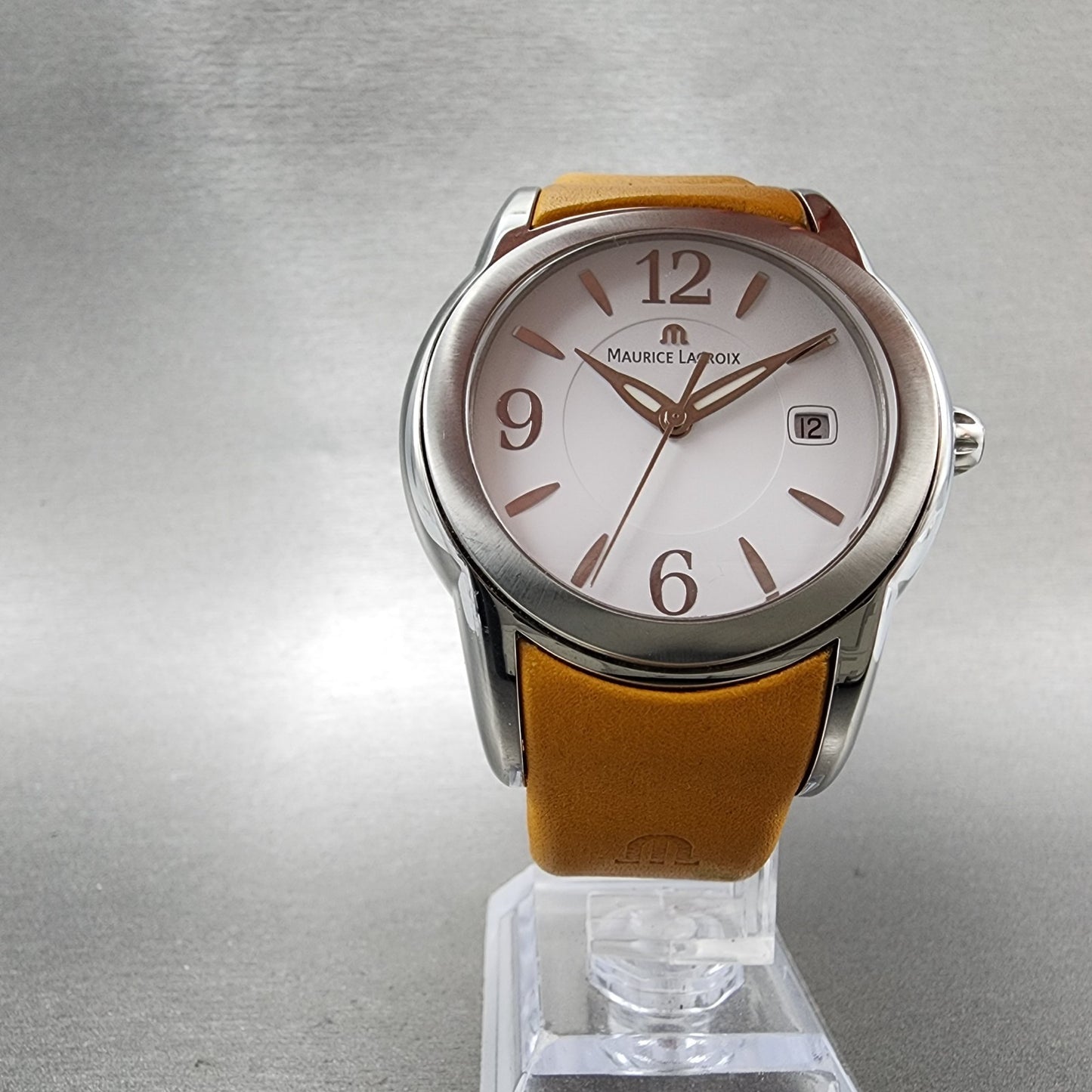 Maurice Lacroix Sphere Watch Men 42mm White Dial Steel Date Round SH1018 New Bat5