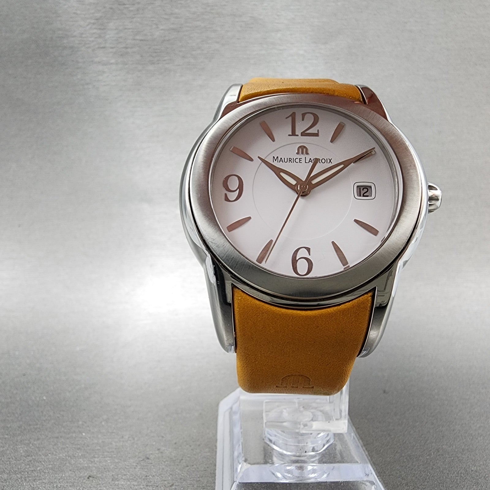 Maurice Lacroix Sphere Watch Men 42mm White Dial Steel Date Round SH1018 New Bat5