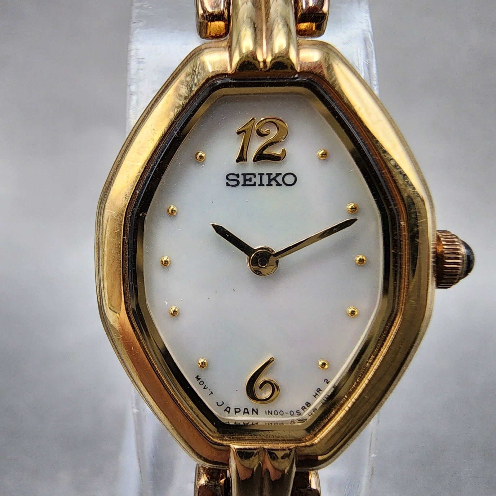 Seiko Watch Women 17mm MOP Dial Gold Tone Octagon 1n000ld0 New Battery1