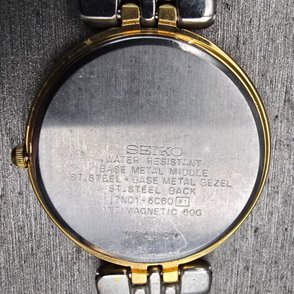 Seiko Lucent Watch Men 30mm White Dial Two Tone Round 7N01-6C60 New Battery VTG10