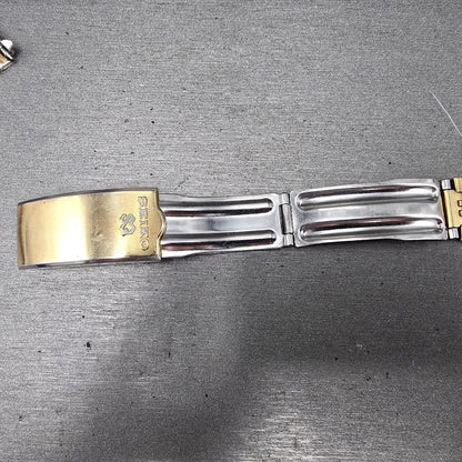 Seiko Bracelet 19mm Stainless Steel Gold Tone Tri Folding Clasp Vintage Japan Z213