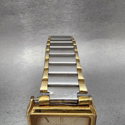 Seiko Tank Watch Men 27mm Champagne Dial Two Tone Rectangle 5e315a10 NewBattery4