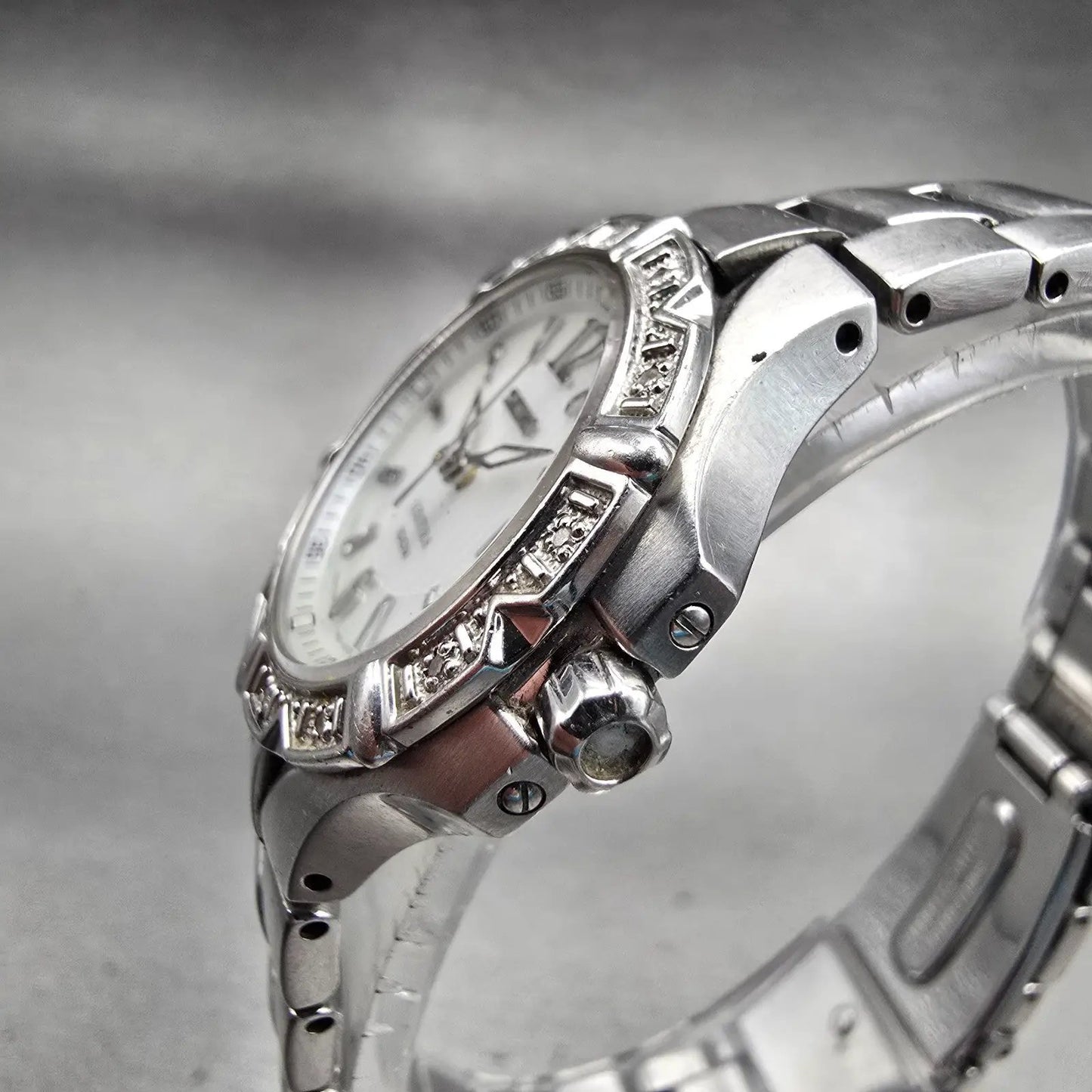 Seiko Coutura Watch Women 29mm MOP Dial Silver Tone Date Gemmed 7N82-0GD0 NewBat2