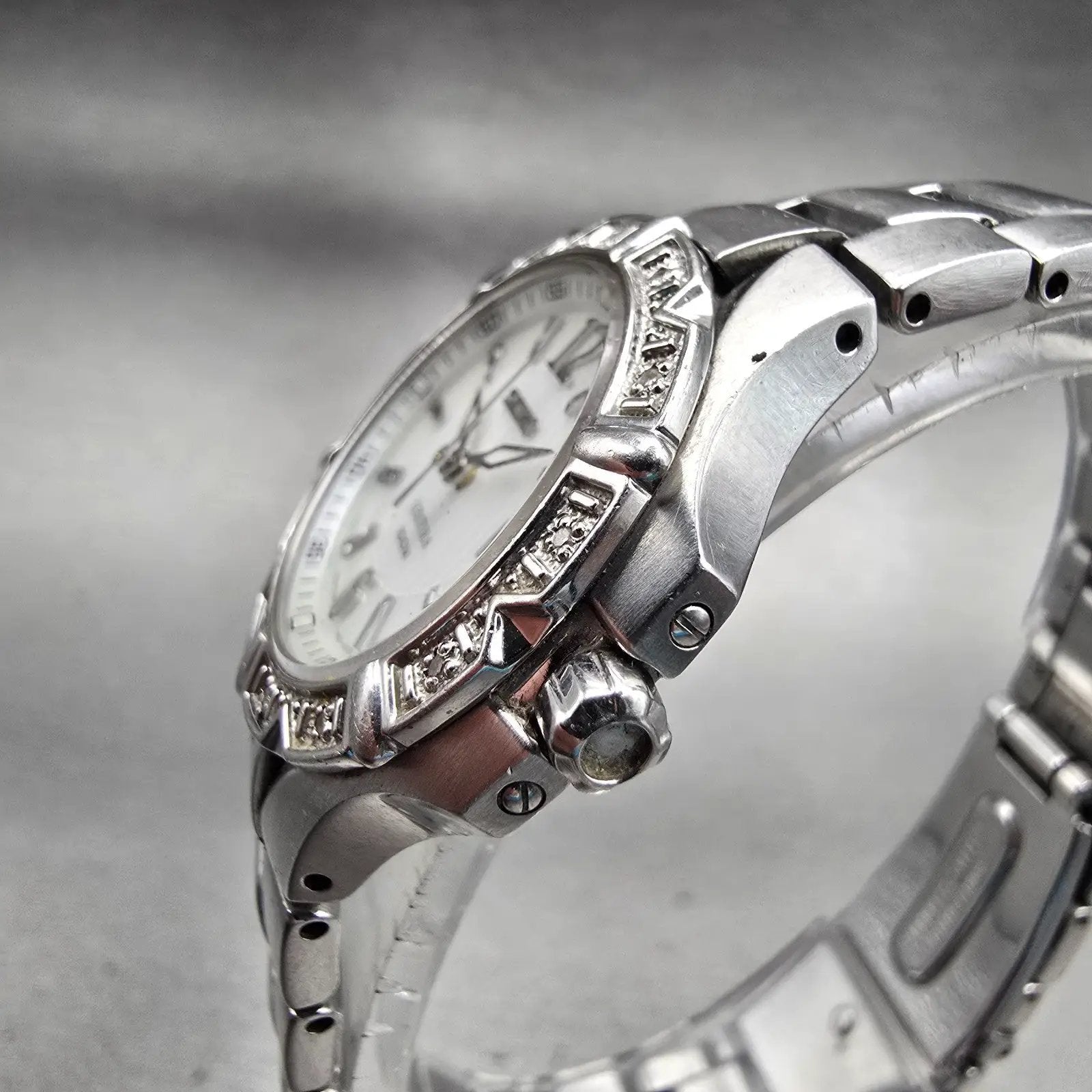 Seiko Coutura Watch Women 29mm MOP Dial Silver Tone Date Gemmed 7N82-0GD0 NewBat2