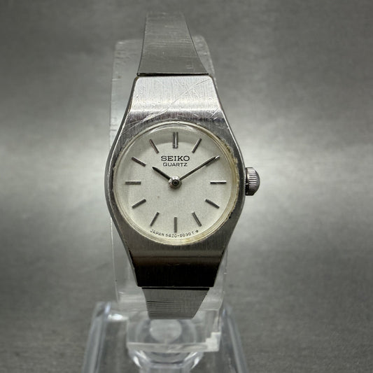 Seiko Watch Women 16mm White Dial Silver Tone Round 54200029 New Battery VTG AB0