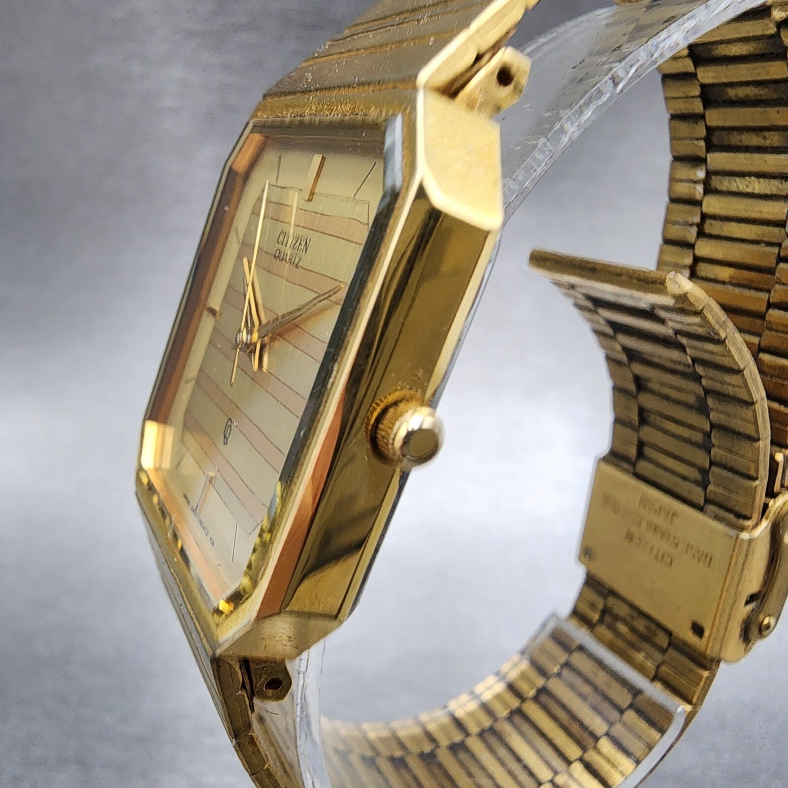 Citizen CQ Tank Watch Women 27mm Gold Dial Gold Tone Rectangle New Battery2