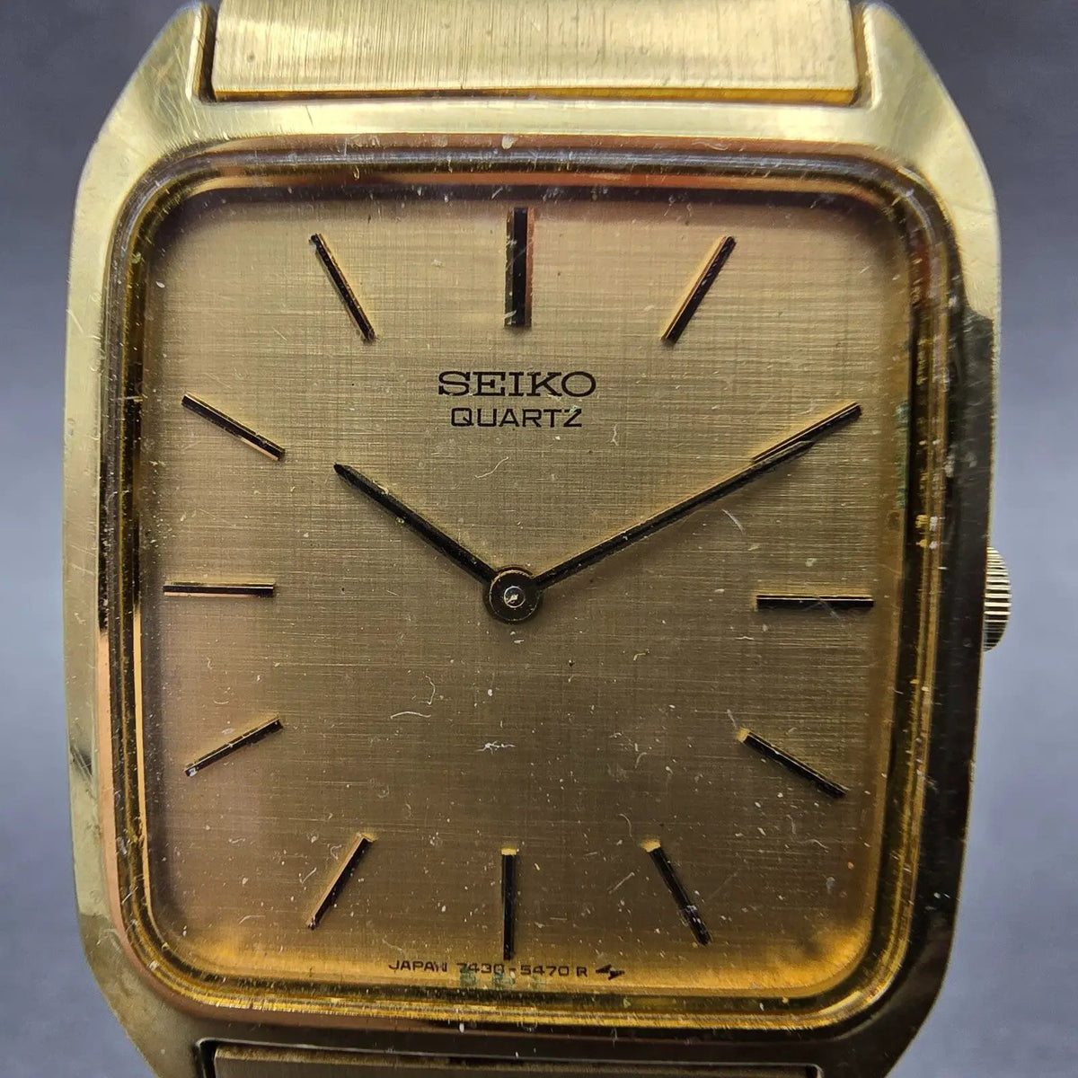 Seiko Tank Watch Men 26mm Gold Dial Gold Tone Rectangle 7430-5309 PARTS VTG2