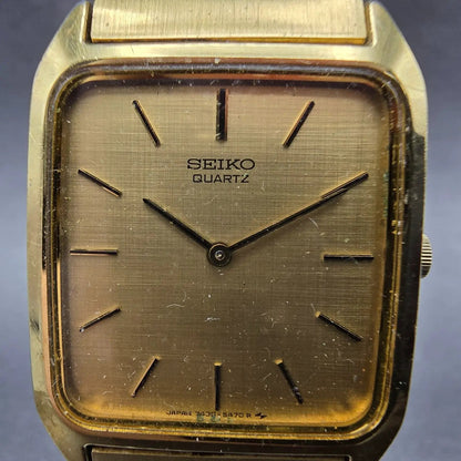 Seiko Tank Watch Men 26mm Gold Dial Gold Tone Rectangle 7430-5309 PARTS VTG2
