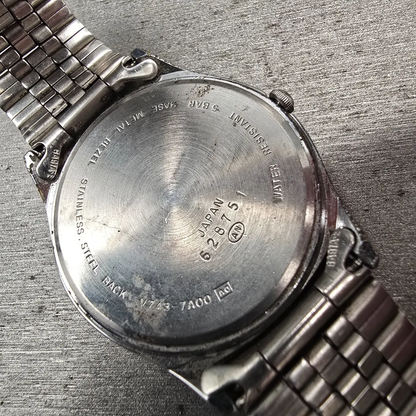 Seiko Alba Watch Men 34mm Silver Dial Silver Tone Daydate Round V743-7A00 NewBat10