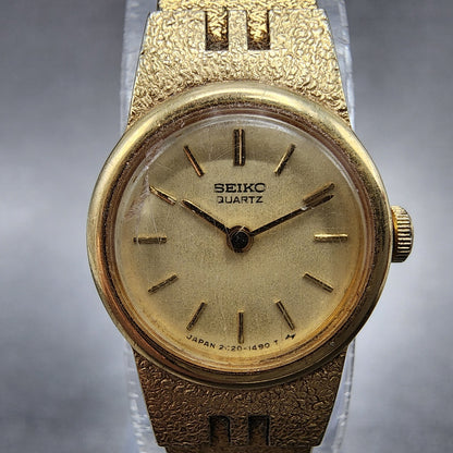 Seiko Watch Women 17mm Champange Dial Gold Tone Round 2C200209 New Battery1