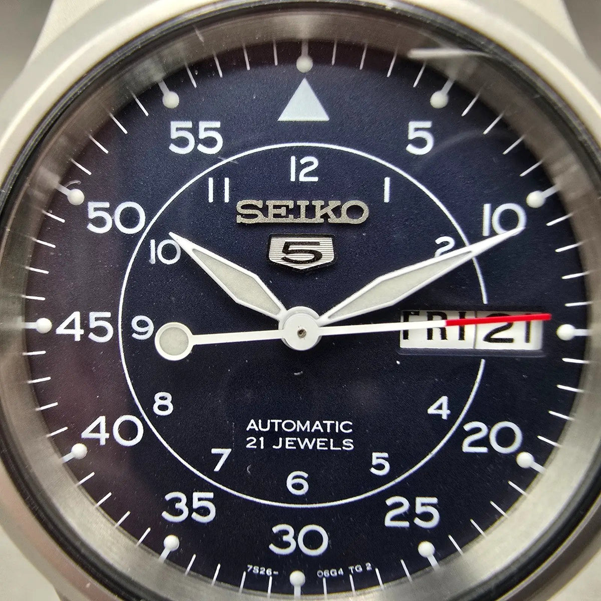 Seiko 5 Automatic Watch Men 37mm Blue Dial Steel Daydate SNK807 Round 7S26-02J01