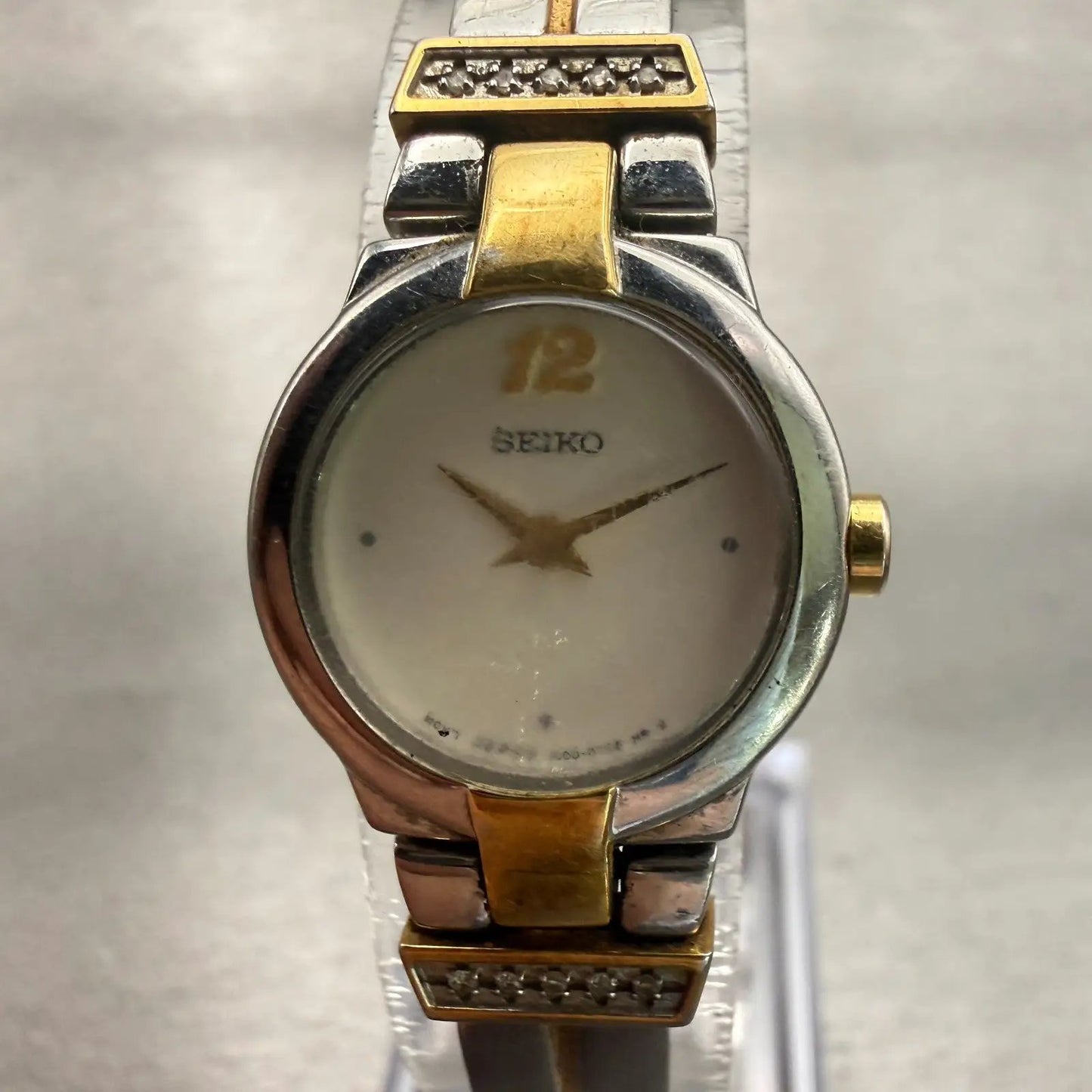 Seiko Watch Women 20mm White Dial Two Tone Round 1N00-0GM0 New Battery Vintage0