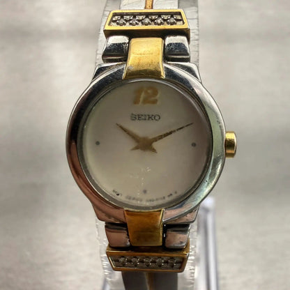 Seiko Watch Women 20mm White Dial Two Tone Round 1N00-0GM0 New Battery Vintage0