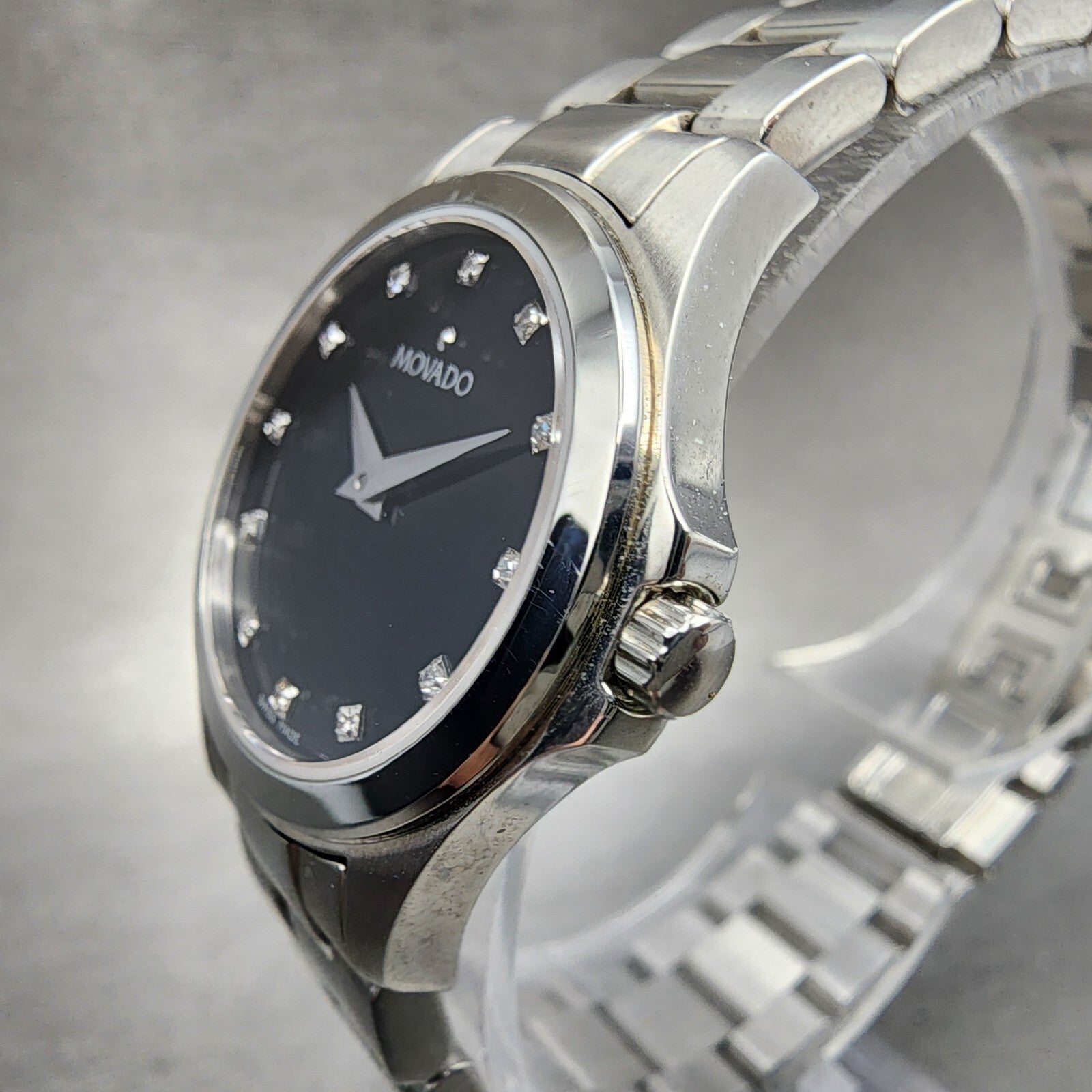 Movado Junior Sport Watch Women 26mm Black Dial Steel Round New Batt Full Set3