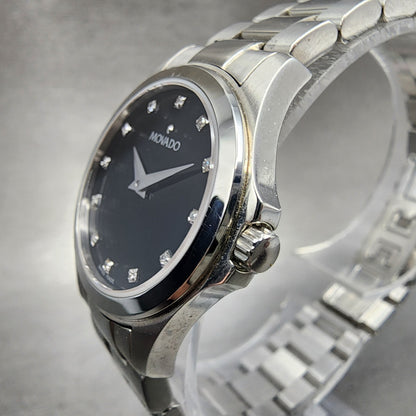 Movado Junior Sport Watch Women 26mm Black Dial Steel Round New Batt Full Set3