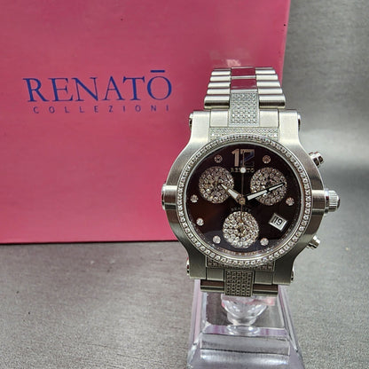 Renato Beauty Chronograph Watch Women 36mm Brown Dial Steel Diamond New Battery0