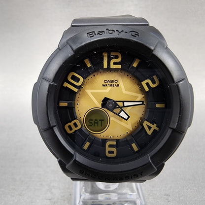 Casio BabyG BGA133 Watch Women 43mm Gold Dial Black Tone Analog Digital NewBat1