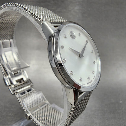 Movado Museum Watch Women 28mm MOP Dial Stainless Steel Diamond Markers New Bat5