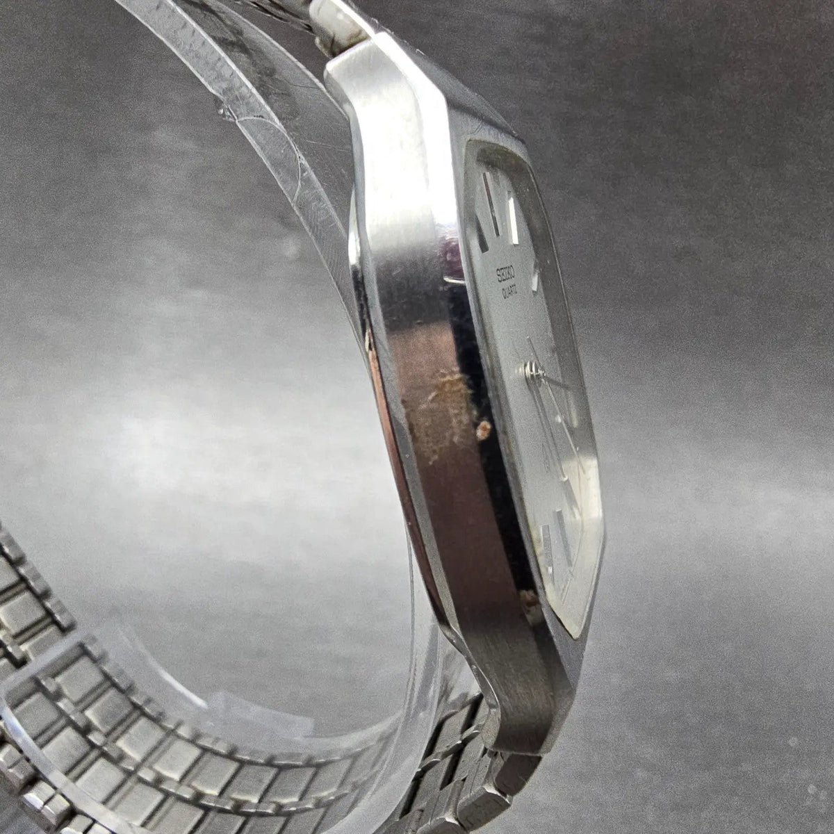 Seiko Tank Watch Men 31mm Silver Dial Silver Tone Rectangle 2621-5180 New Batt4
