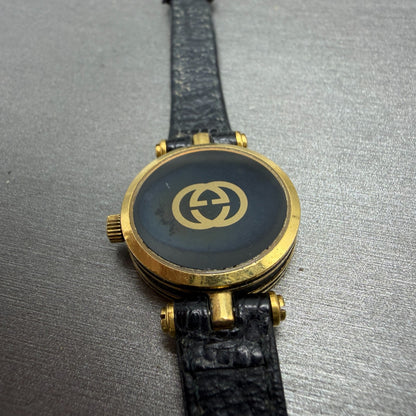 Gucci 2000L Watch Women 22mm Black Dial Gold Plated Round New Battery VTG READ!!14