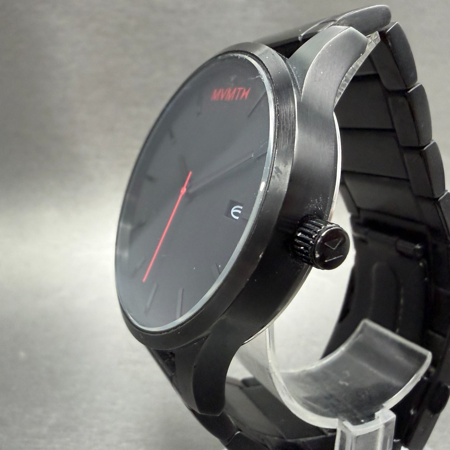 MVMT Watch Men 45mm Black Dial Black Tone Date Round Leather New battery ABCD2