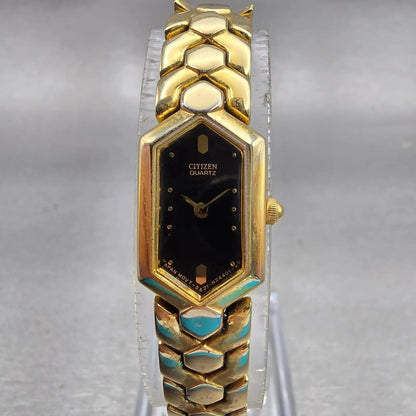 Citizen Watch Women 13mm Black Dial Gold Tone Rectangle 5421-S41185 New Battery0