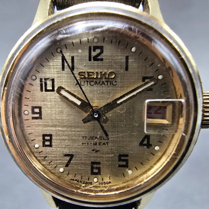 Seiko Automatic Watch Women 24mm Champagne Dial Gold Tone Date 2205-0599 Runs1