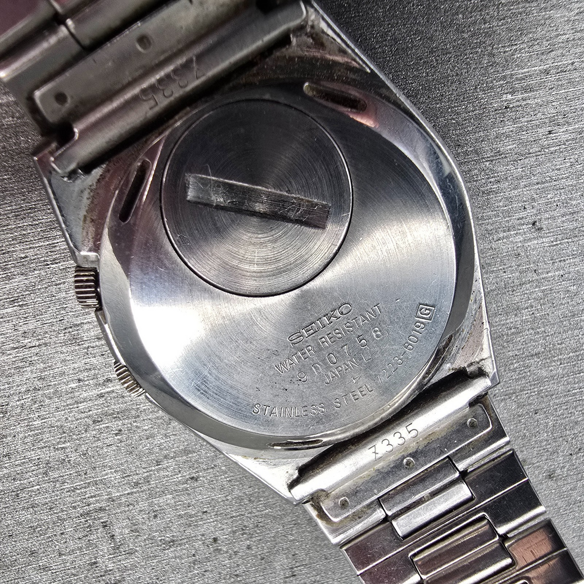 Seiko SQ Watch Men 35mm Black Dial Silver Tone Daydate Alarm 7223-6019 New Batt10