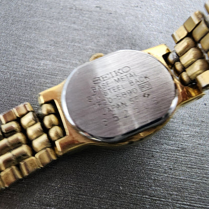 Seiko Watch Women 15mm Gold Dial Gold Tone Oval 1F205B90 New Battery Vintage9