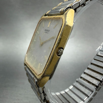 Seiko Tank Watch Men 26mm Gray Dial Gold Tone Rectangle 5P30-5D39 PARTS Vintage3