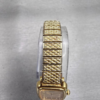 Seiko Watch Women 17mm Gold Dial Gold Tone Rectangle 1N00-5K29 New Battery VTG G4