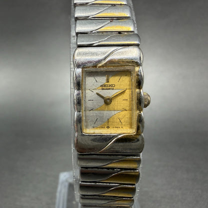 Seiko Tank Watch Women 13mm Silver & Gold Dial Two Tone 1E20-5990 New Battery0