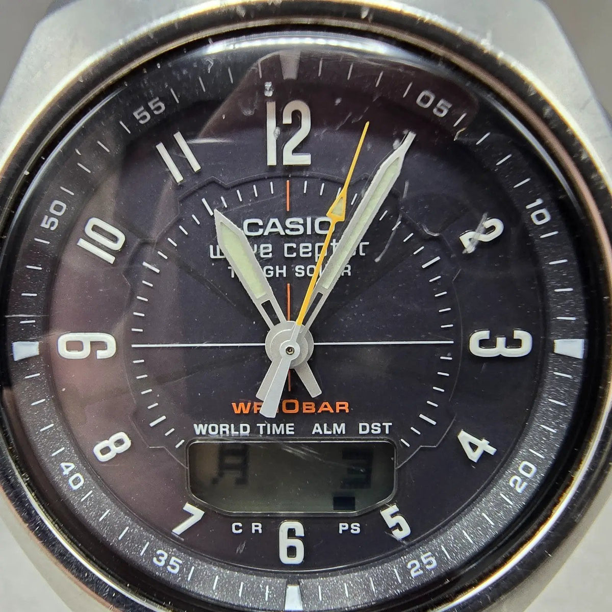 Casio Wave Ceptor WVA-430 Watch Men 43mm Black Dial Silver Analog Digi Solar JDM1
