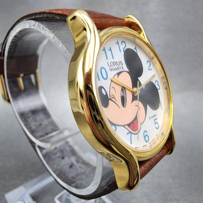 Lorus Mickey Mouse Watch Men 32mm White Dial Gold Tone Round V5346A20 New Batt3